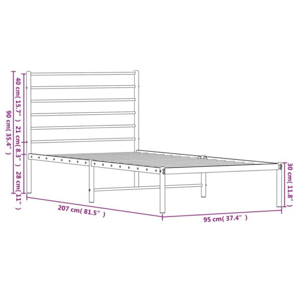 Metal Bed Frame with Headboard White 90x200 cm – Image 4