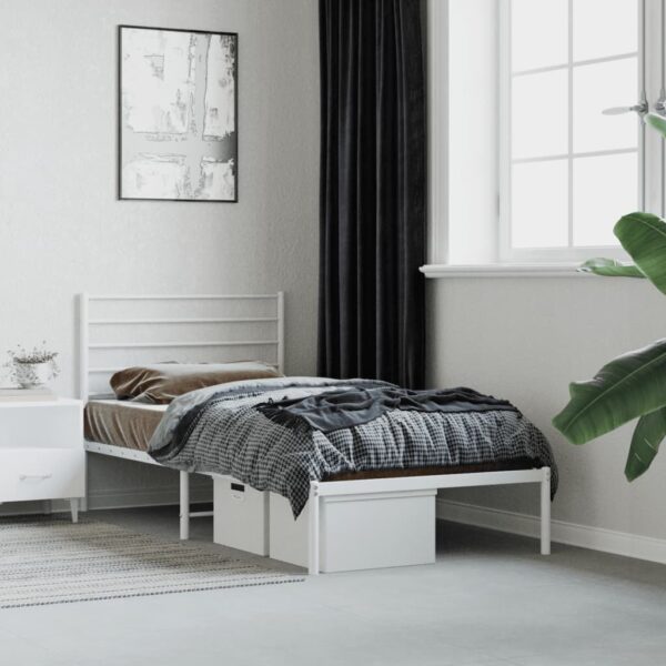 Metal Bed Frame with Headboard White 90x200 cm – Image 7